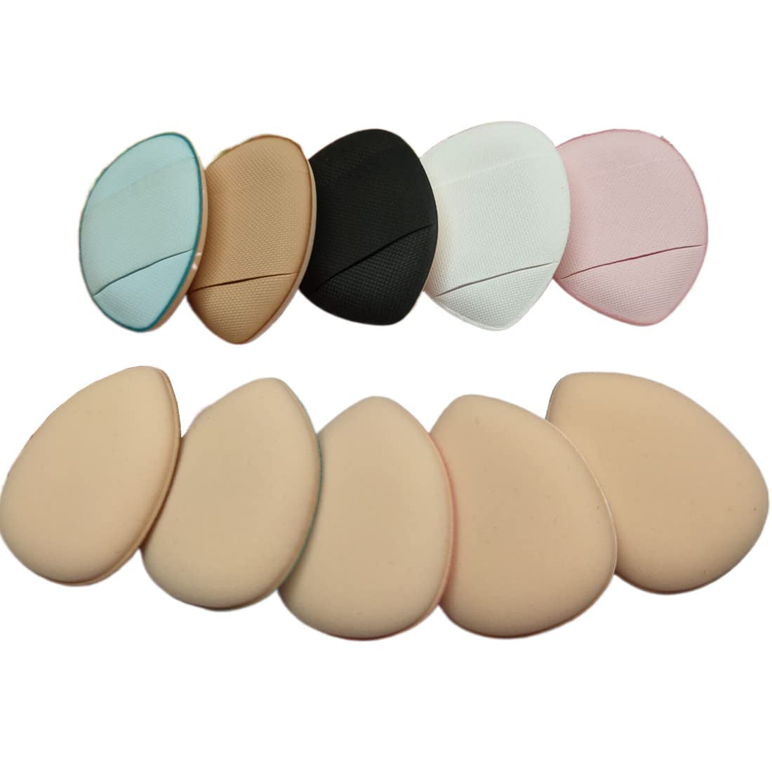 10 Mini Fingertip Makeup Sponge Pad for Liquid Foundation, Cream, Concealer, Eye Shadow, Wet Dry Beauty Makeup Tools (5 Color)
