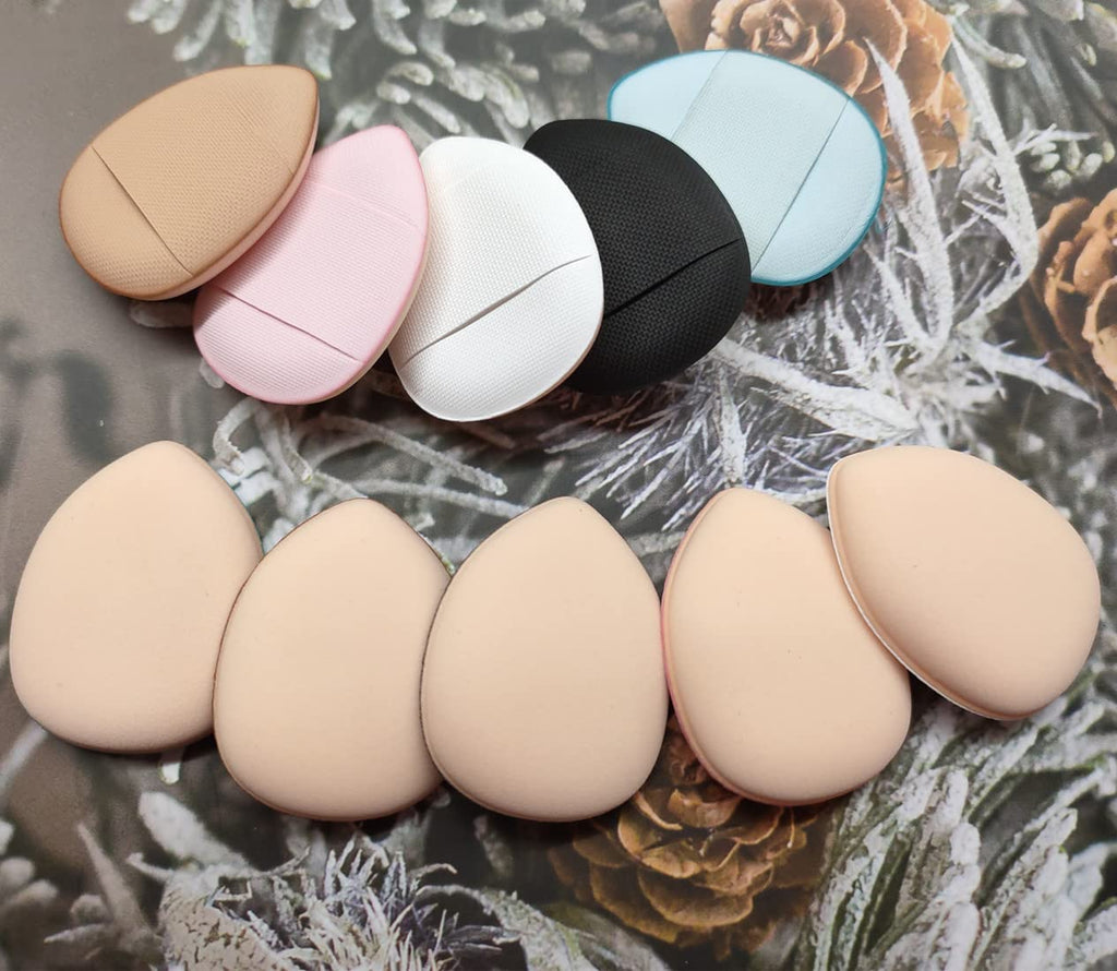 10 Mini Fingertip Makeup Sponge Pad for Liquid Foundation, Cream, Concealer, Eye Shadow, Wet Dry Beauty Makeup Tools (5 Color)