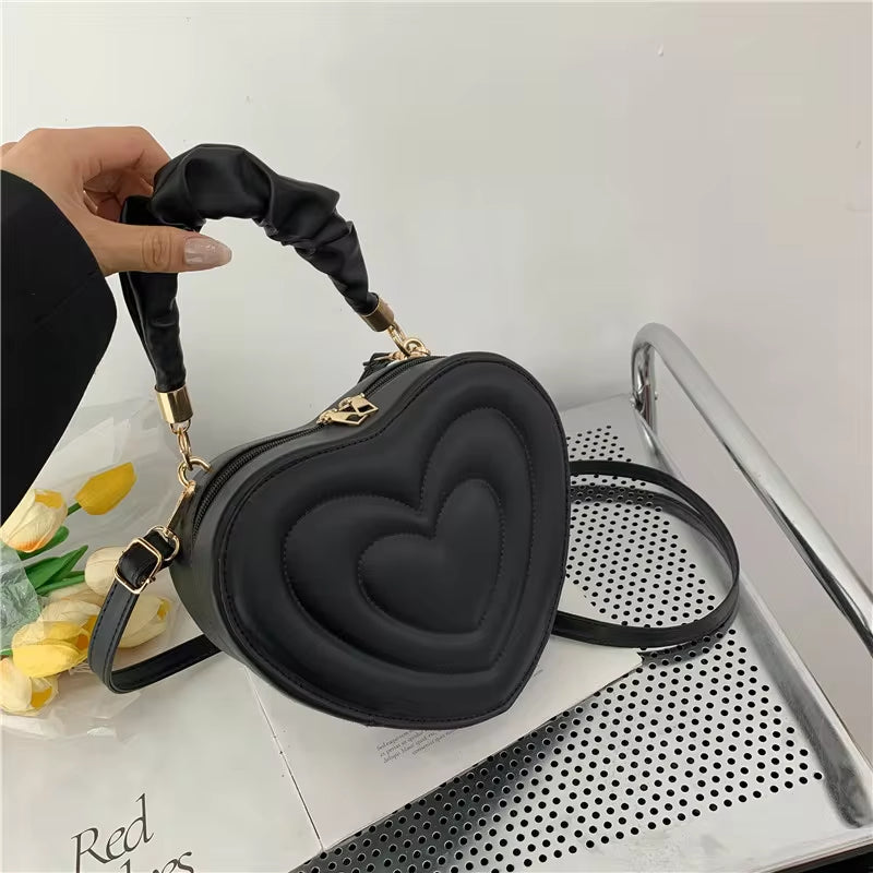 Love Heart Shape Shoulder Bag Small Handbags Designer Crossbody Bags for Women Solid Pu Leather Top Handle Bag