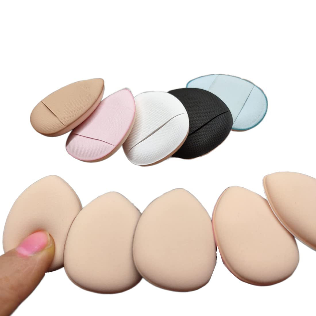 10 Mini Fingertip Makeup Sponge Pad for Liquid Foundation, Cream, Concealer, Eye Shadow, Wet Dry Beauty Makeup Tools (5 Color)